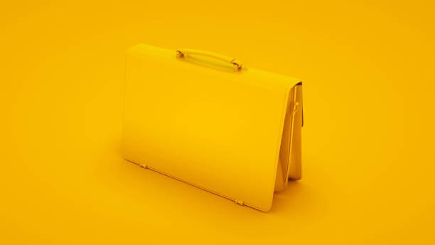 istock Leather briefcase on yellow background. Minimal idea concept, 3d illustration 1199455782