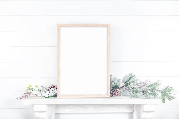istock Layout of the frame on a light background with a pine branch 1199456260
