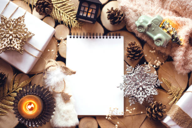 istock Cozy winter flat lay with lots of decor and a notepad. 1199457272