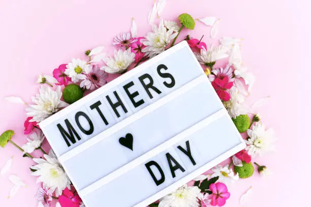 Photo of Lightbox with flowers and congratulation mothers day.