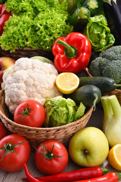 istock Composition with assorted organic vegetables and fruits 1199458220