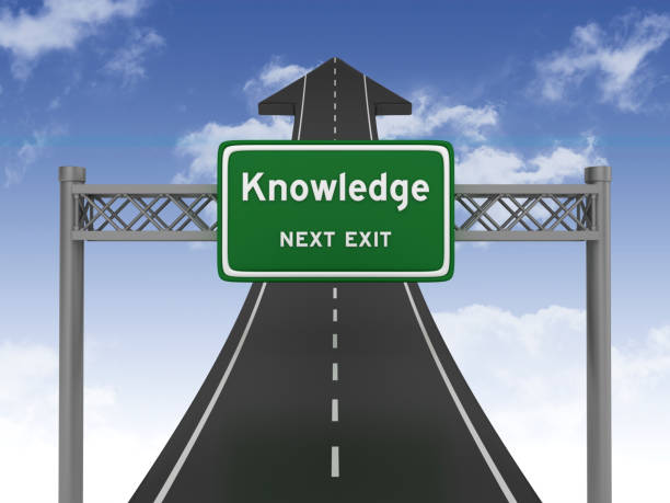 istock Road Arrow with KNOWLEDGE Highway Sign on Sky - 3D Rendering 1199459300