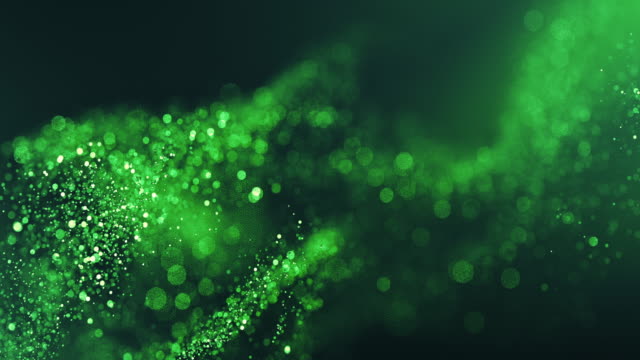 4k Abstract Particle Wave Bokeh Background - Green, Emerald - Beautiful Glitter Loop