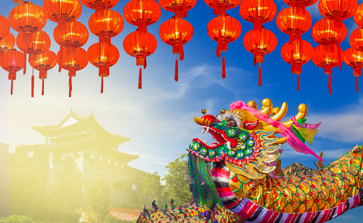 Chinese New Year Celebrations Around the World , Dragon with lanters