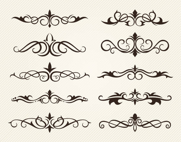 ilustrações de stock, clip art, desenhos animados e ícones de decorative ornate elements - line art scroll shape design element scroll