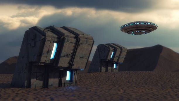 istock 3d render. Futuristic spaceship concept illustration 1199463602