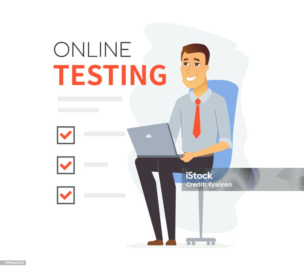 Computerized Test Cartoon Online Testing Vector Cartoon Character Illustration Stock Illustration ...