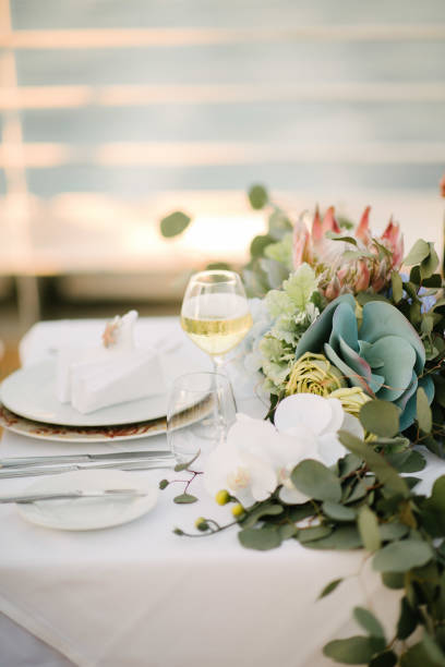 istock Festive wedding table setting.Table decoration on the wedding day 1199465185