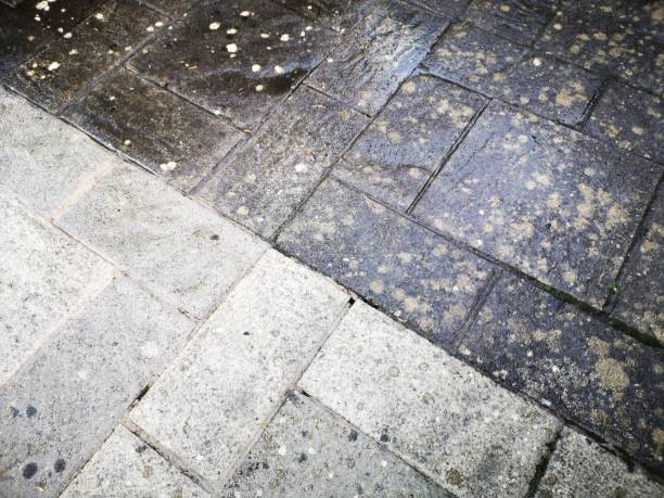 istock Before and after jet washing a patio with an effective result. 1199467371