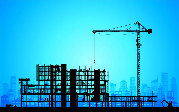 gerüst - silhouette crane construction construction site stock-grafiken, -clipart, -cartoons und -symbole