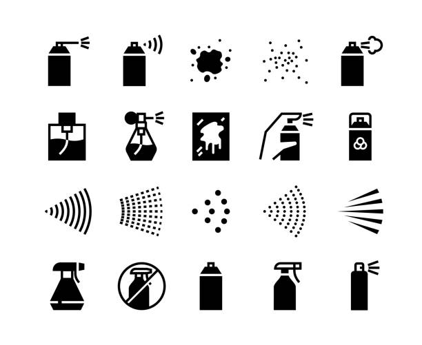 ilustrações de stock, clip art, desenhos animados e ícones de cleaning line icons. laundry wash and hygiene outline pictograms, window brush bucket with water and soap. vector isolated set - spraying