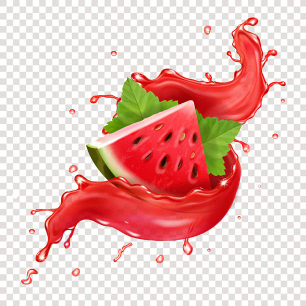 ilustrações de stock, clip art, desenhos animados e ícones de watermelon in red fresh juice splash realistic illustration icon - splashing juice liquid red