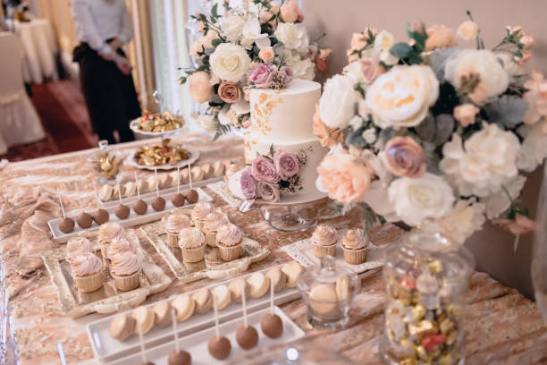 istock Sweet dessert table at a wedding.Cakestand at a wedding 1199472678