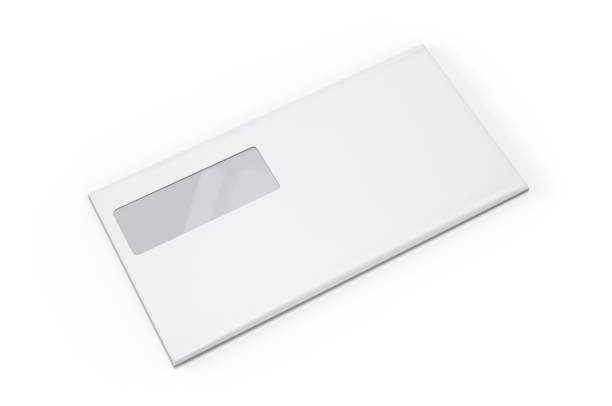 空白の単一ウィンドウエンベロープテンプレート、3dレンダーイラスト。 - stationary sheet template paper ストックフォトと画像