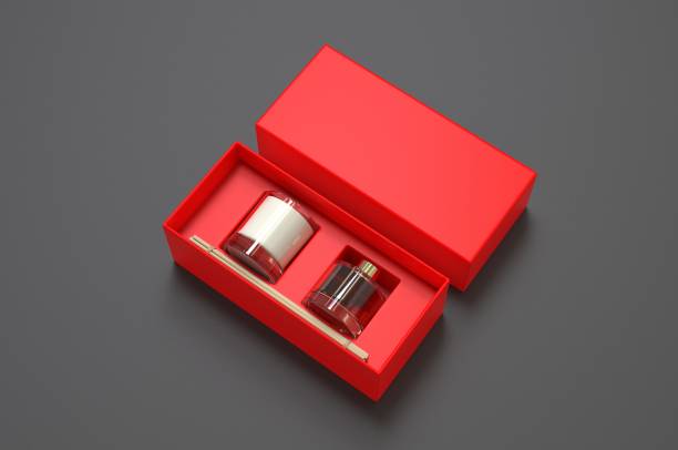 istock Blank Reed Diffuser Gift Set Boxed Aroma Rattan Stick Fragrance Scent Perfume For Template. 3d render illustration. 1199473644