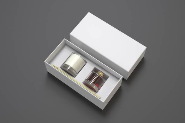 Blank Reed Diffuser Gift Set Boxed Aroma Rattan Stick Fragrance Scent Perfume For Template. 3d render illustration.