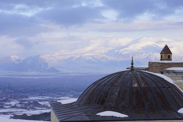 istock Ishak Pasha Palace (ishak pasha palace) and Snowy Mountains, Mount Ararat (Mount Ararat) 1199474119