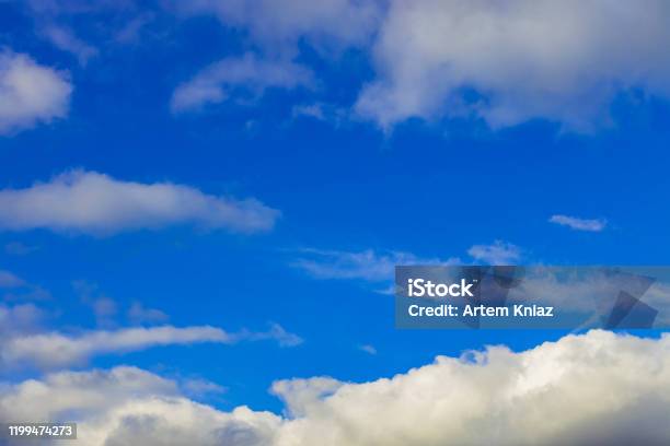 Blue Sky White Clouds Simple Background Landscape Scenery View Copy Space Stock Photo - Download Image Now