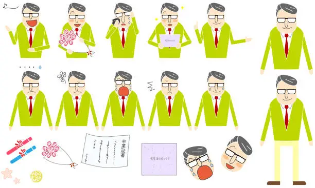 Vector illustration of Various expressions of glasses men