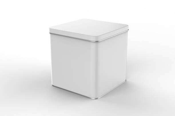 Blank square tin container for branding and design. 3d render illustration.
