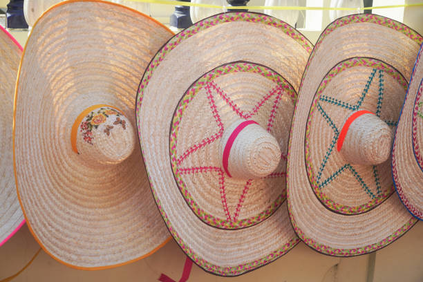 istock Three big straw hats with pink star pattern, sky stars 1199477209