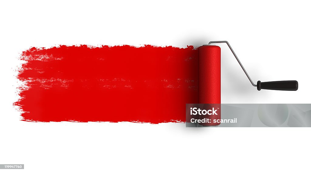 Roter roller Pinsel mit Farbe trail - Lizenzfrei Farbroller Stock-Foto
