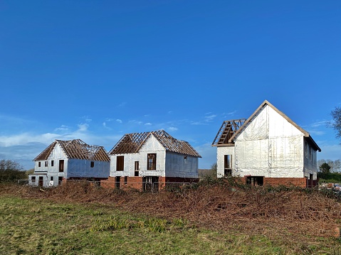 Half built houses on a new housing development