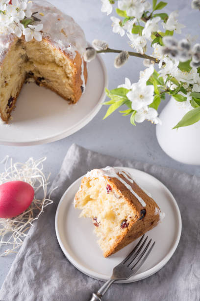istock Easter cake and colorful red eggs. Holidays traditional breakfast. 1199479735
