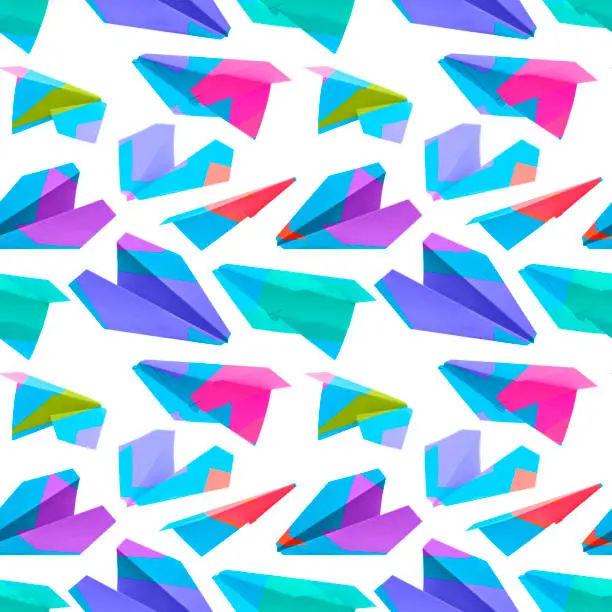 Photo of paper plane made of color paper background