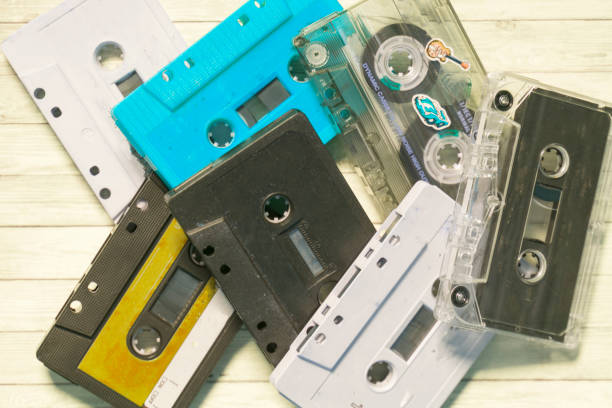 istock Old cassette tapes with a wooden background 1199480205