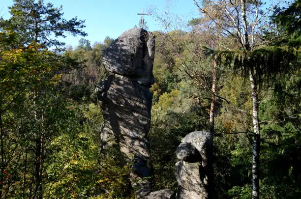 The Kerzenstein is a famous rock formation in the Mühlviertel region in Upper Austria. It was a ritual place in prehistoric times. The nearby Pesenbach is a small river which flows into the Danube.