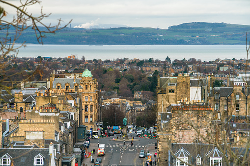Edinburgh, Scotland - March 21, 2019 - Cityscape of Edinburgh at Frederick street, viewd from castlehill