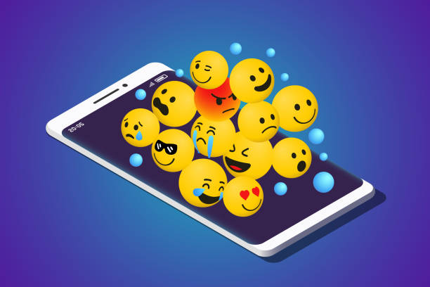 istock Modern Smartphone with Cloud of Emojis, Emoticons over It. Isometric Illustration 1199487459