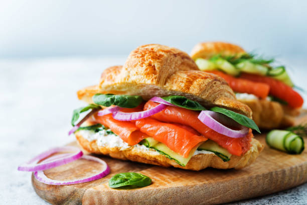 istock Smoked salmon ricotta cheese cucumber sandwich 1199488184