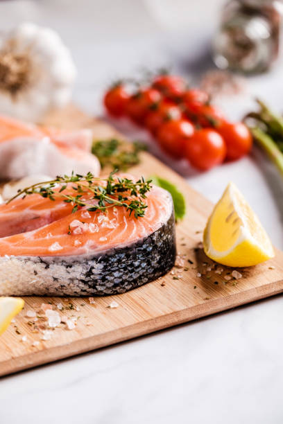 istock Healthy Food - Atlantic salmon steak with ingredients 1199489899