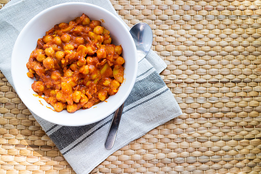 Chana Masala Traditional Indian Dish With Chickpeas And Curry Stock