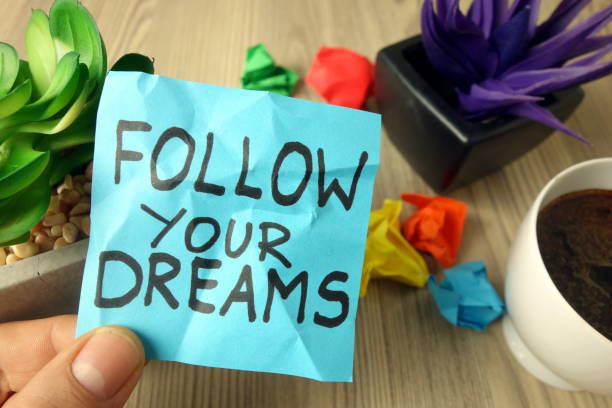 istock Slogan follow your dreams handwritten on sticky note 1199490892