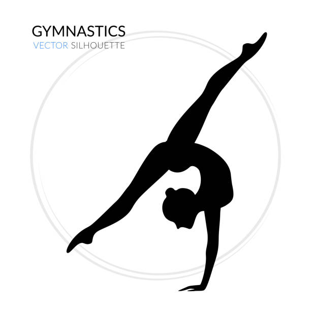 stockillustraties, clipart, cartoons en iconen met silhouetten van een gymnastisch meisje. vector illustratie op witte achtergrond - girls gym