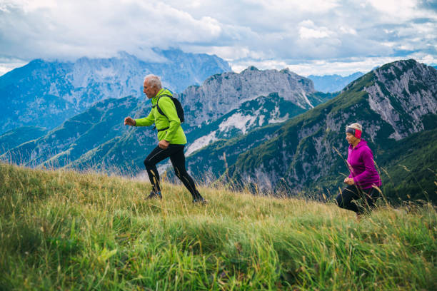 istock Seniors running in the mountains 1199496598