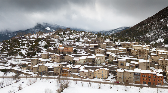 Image of Gosol village in the north of Catalonia in high, winter