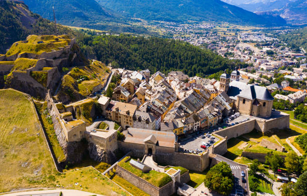 Panoramic view from the drone on the city Briancon. France Panoramic view from the drone on the city Briancon. France hautes alpes photos stock pictures, royalty-free photos & images