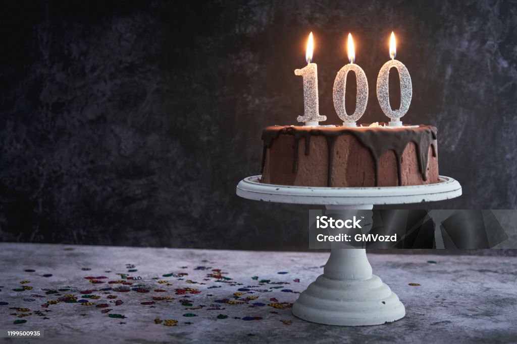 100th Birthday Cake 100th Birthday Cake with Chocolate Number 100 Stock Photo