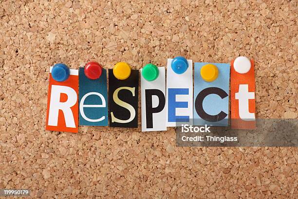 Tacked Letters Of Different Fonts Spell Out Respect On Cork Stock Photo - Download Image Now