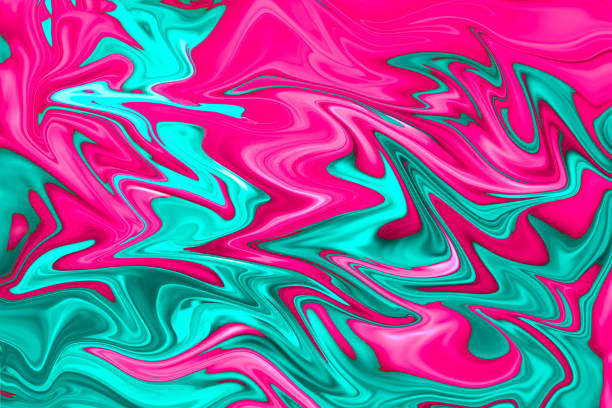 ピンクとターコイズ色のユニークなデジタル流体アートテクニックの背景 - freak wave ストックフォトと画像
