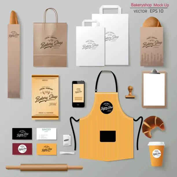 Vector illustration of Vector bakery corporate branding identity template design set.