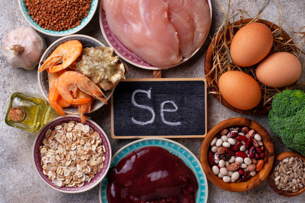 Healthy product sources of selenium. Healthy product sources of selenium. Food rich in Se bivalve photos stock pictures, royalty-free photos & images