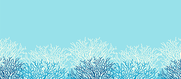 Underwater sea life ocean banner background with blue coral reef