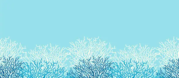 Vector illustration of Underwater sea life ocean banner background with blue coral reef