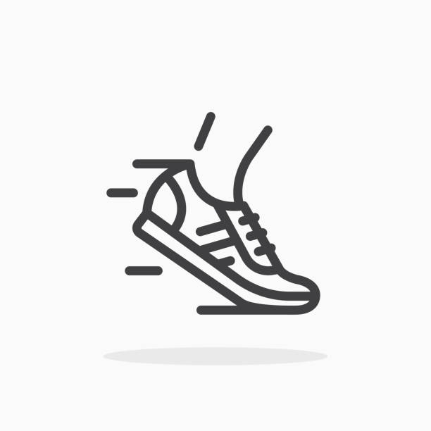 illustrazioni stock, clip art, cartoni animati e icone di tendenza di icona scarpe da corsa in stile linea. - camminare