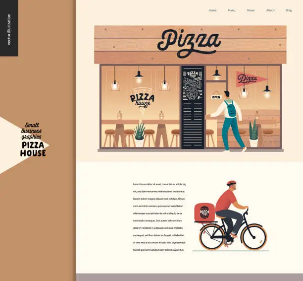 Vector illustration of Pizza house - small business graphics - landing page design template